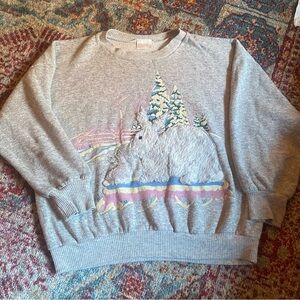 Vintage Bunny Landscape Grey Textured Sweater